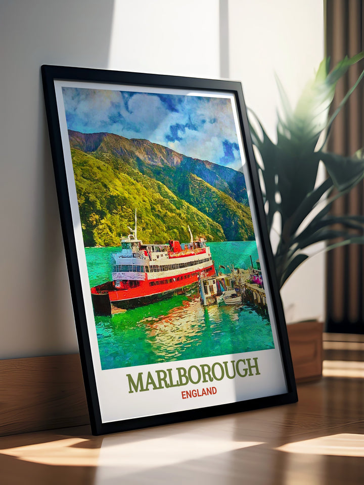 Captivating canvas print of Picton, highlighting the lush greenery and scenic surroundings of Marlborough. Perfect for adding a touch of elegance to your space. This print brings the peaceful beauty of New Zealand into your home or office.