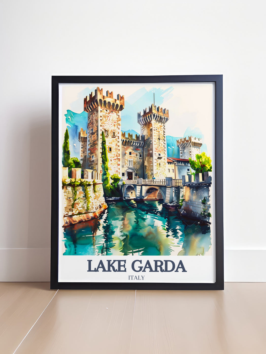 Stunning Italy wall art featuring Scaliger Castle and Isola del Garda from Lake Garda perfect for home decor. This Lake Garda print makes a thoughtful gift for loved ones ideal for adding Italy art to living rooms bedrooms or offices.