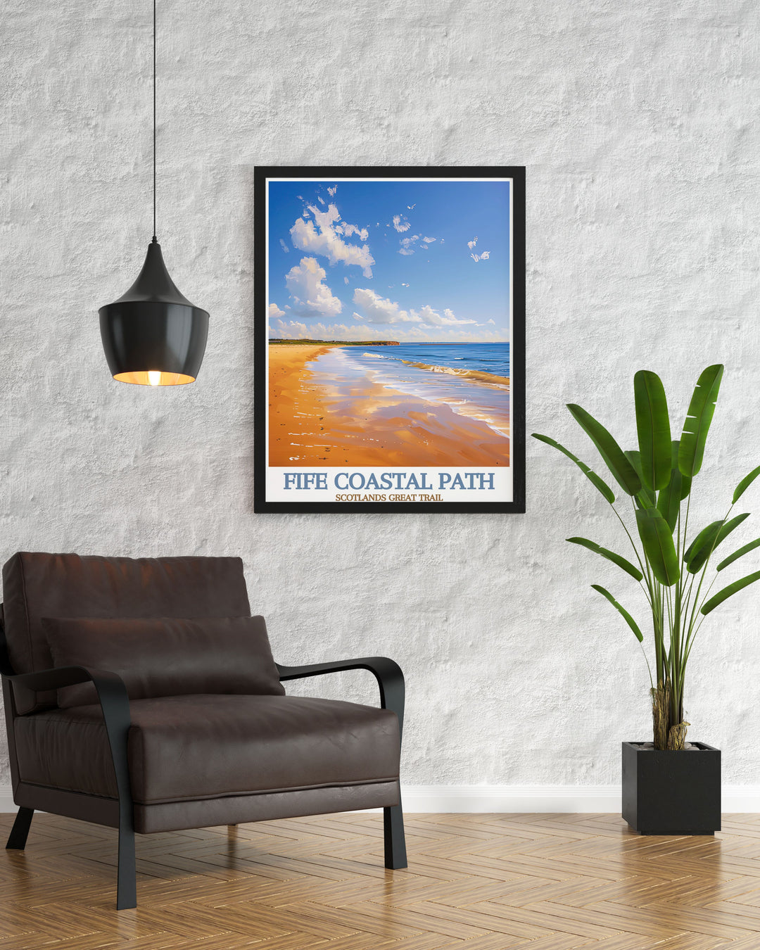 This travel poster of the Fife Coastal Path captures the dramatic beauty and serene environment of one of Scotlands most treasured natural landmarks, offering a glimpse into Scotlands stunning wilderness.