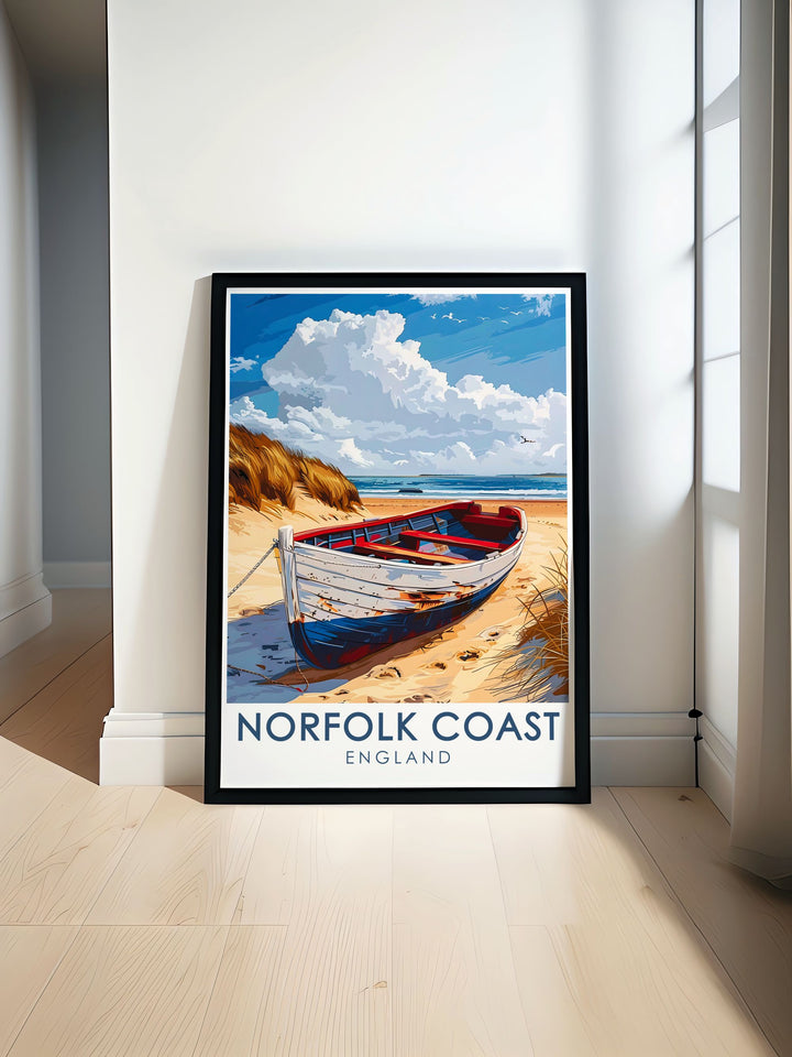 AONB Wall Decor featuring the serene landscapes of Blakeney Point perfect for adding elegance and tranquility to your living space with stunning coastal views and modern design