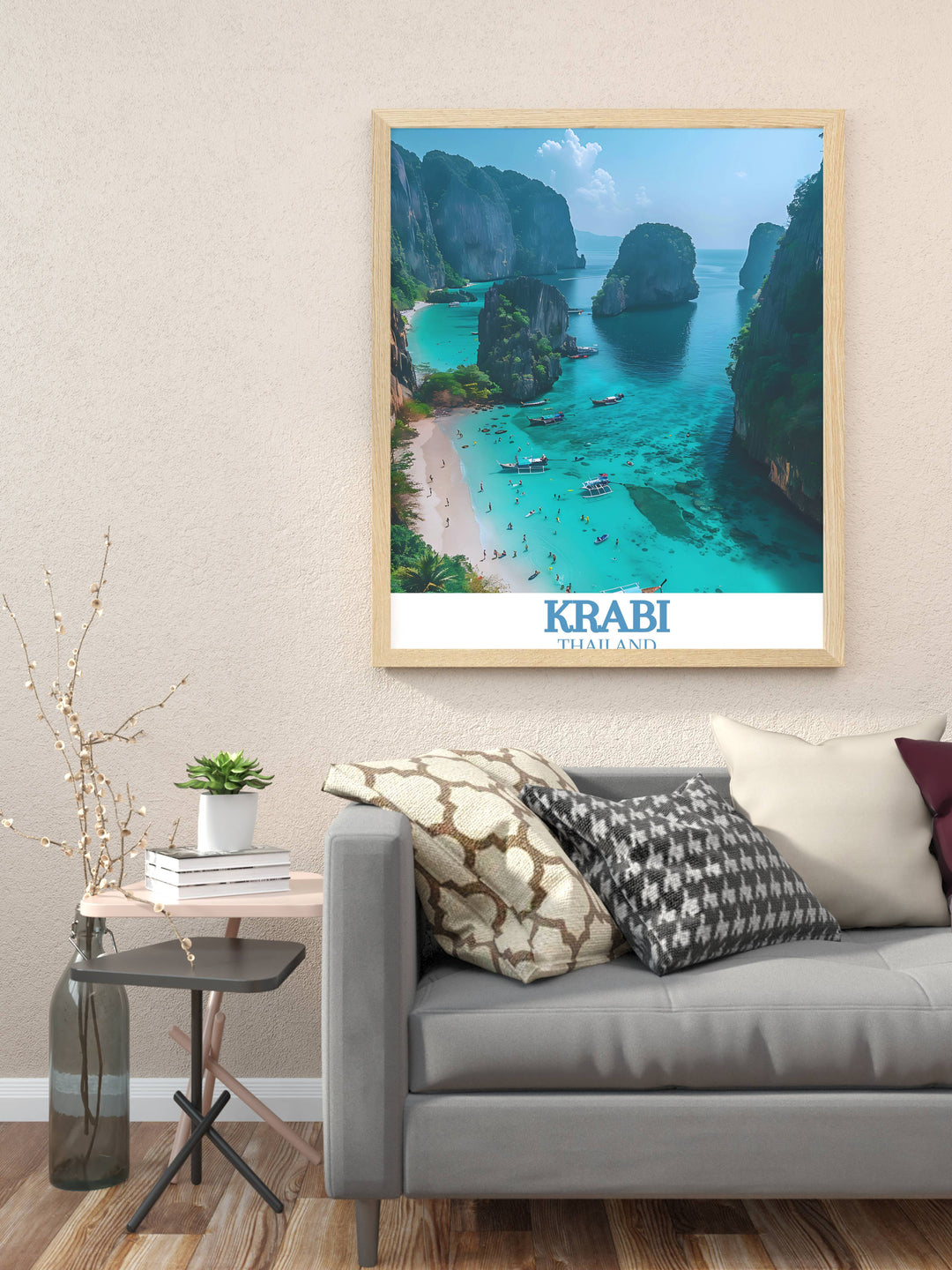 Transform your home decor with the vibrant colors and serene beauty of Krabi Island and Railay Beach captured in this beautiful wall art print ideal for adding a touch of tropical paradise and making a memorable travel gift.