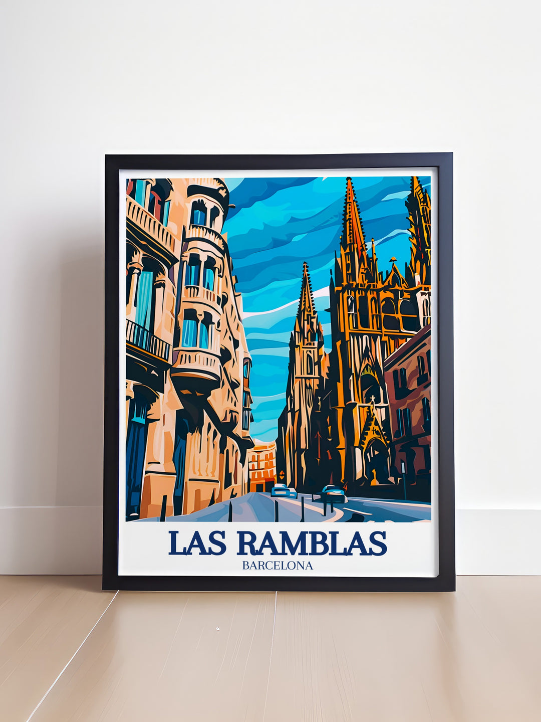 A travel print of Barcelonas Gothic Quarter, bringing to life the medieval charm and rich history of one of Spains most iconic neighborhoods. This detailed wall art is perfect for art lovers and travel enthusiasts alike, making it a stunning centerpiece in any home or office space.