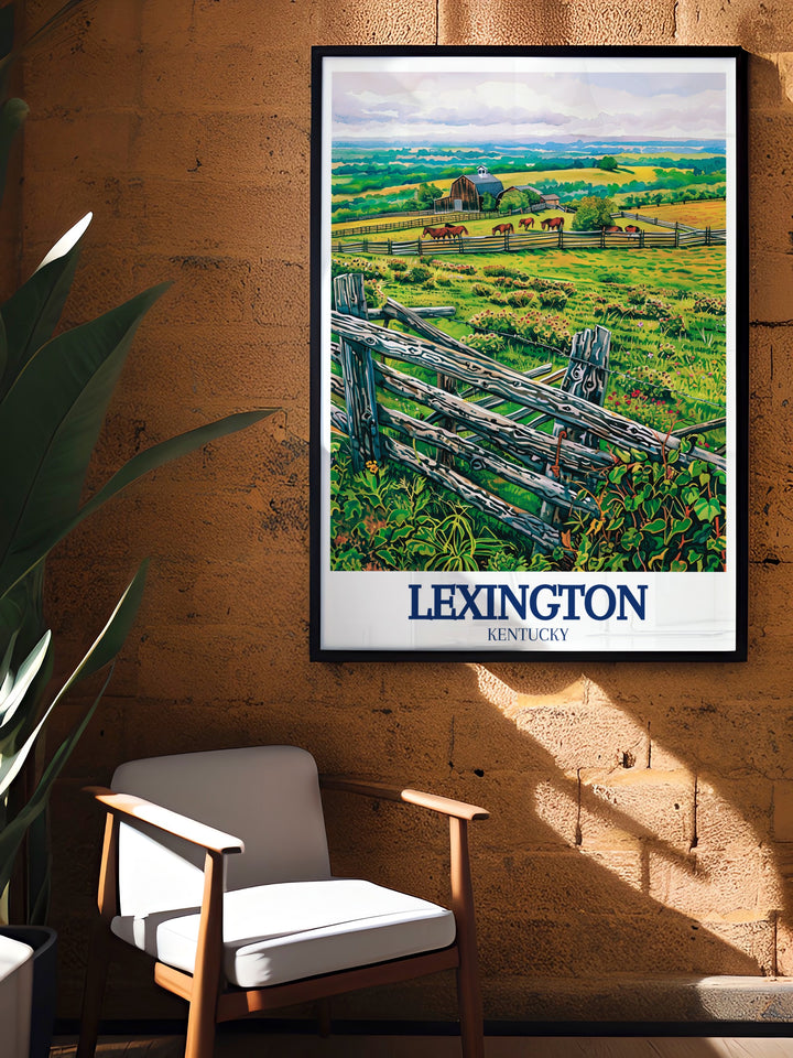 Elegant Lexington skyline decor with framed prints showcasing Walk Across Kentucky Bluegrass region ideal for living room or office