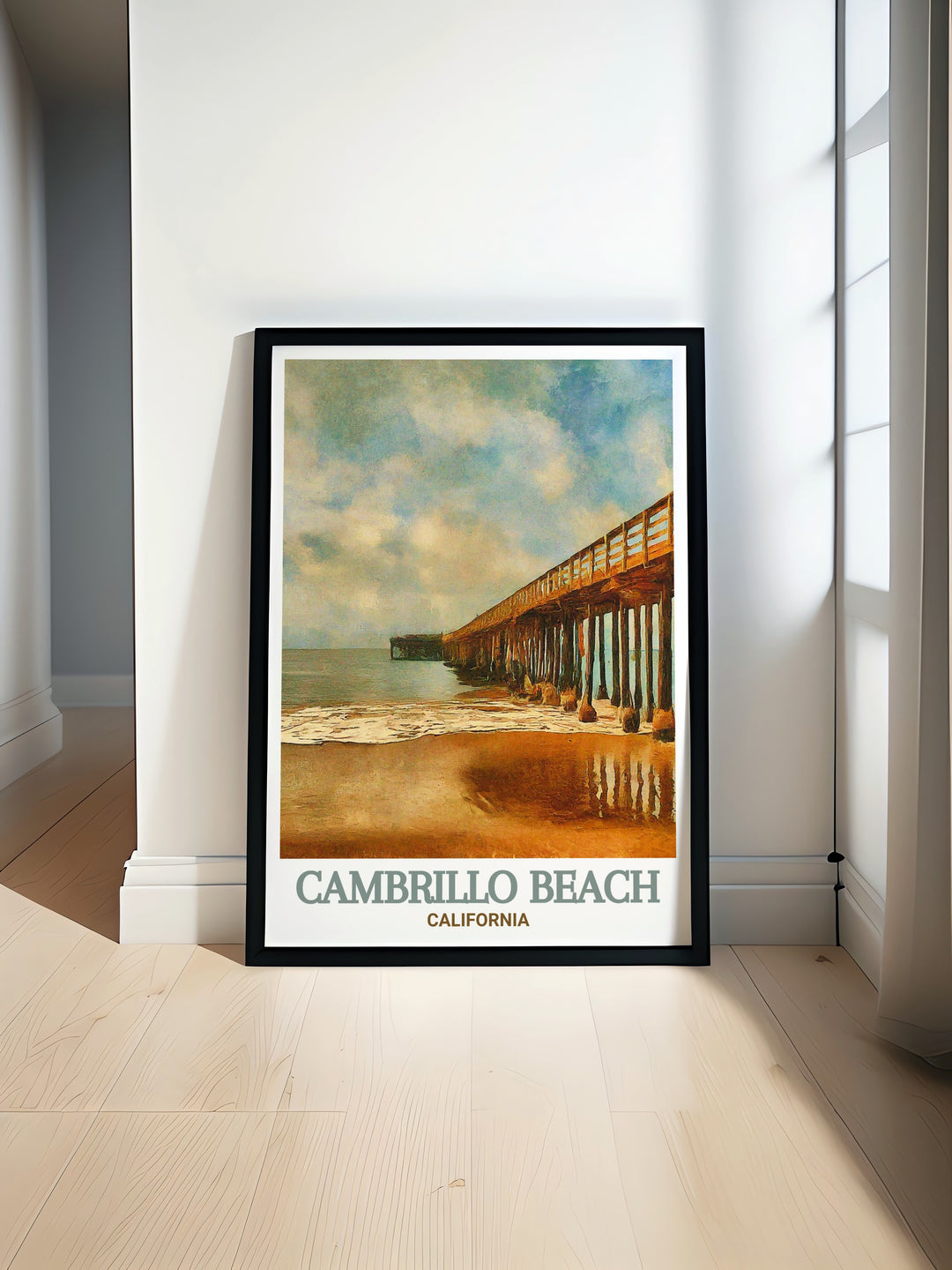 Discover the serene beauty of Cambrillo Beach Pier with this California travel art print. Perfect for any room this artwork captures the tranquil vibes of Cambrillo Beach Pier making it an ideal choice for those who appreciate California decor and stunning coastal scenery.