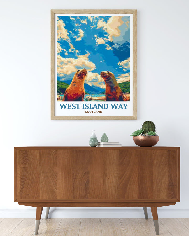 Modern Scalpsie Bay Print capturing the tranquil beauty of Scottish hiking trails with vibrant details perfect for enhancing your space with natural elegance