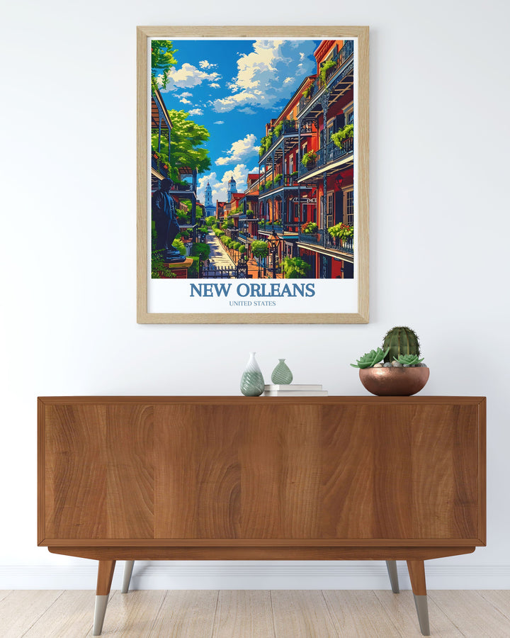 Dynamic Bourbon Street art and historic Jackson Square prints bringing the lively essence of New Orleans into your living space