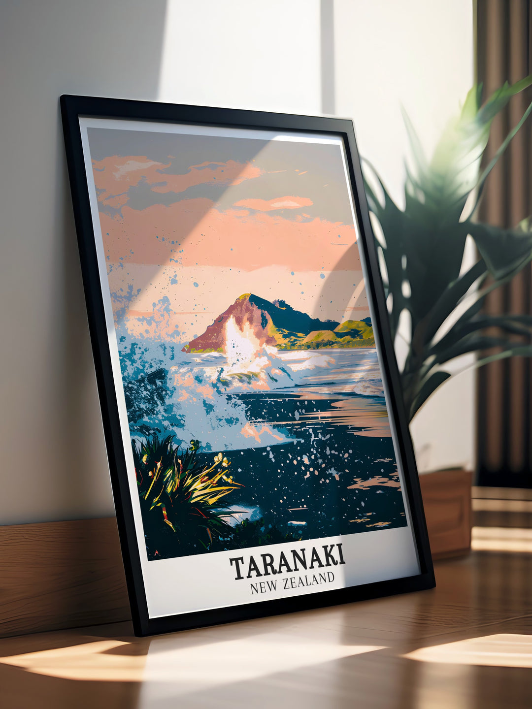 Beautiful Taranaki wall art depicting the scenic Back Beach New Plymouth area designed to bring the natural allure of New Zealand into your living space with modern decor