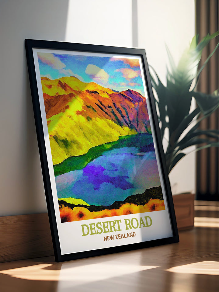 Desert Road Colorful Art Print is a standout piece that adds bold and vibrant colors to your space while Tama Lakes Stunning Living Room Décor brings a touch of natures tranquility with its serene and calming portrayal of New Zealands picturesque lakes.