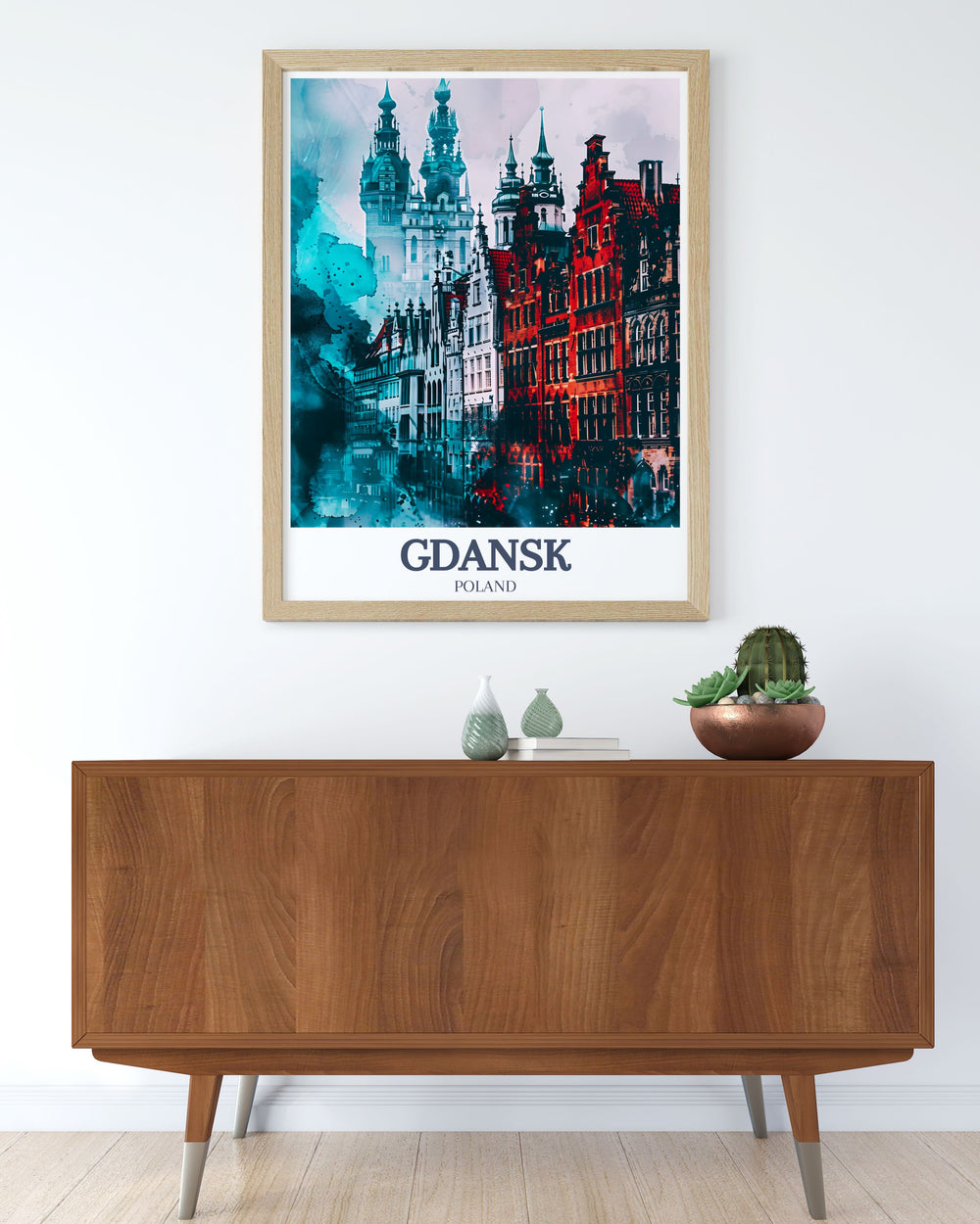 Elegant Gdansk Old Town, St. Marys Church Travel Art Print showcasing the iconic architecture in intricate detail. A beautiful addition to any room, this city print enhances your Gdansk decor with timeless black and white design and stunning artistry.