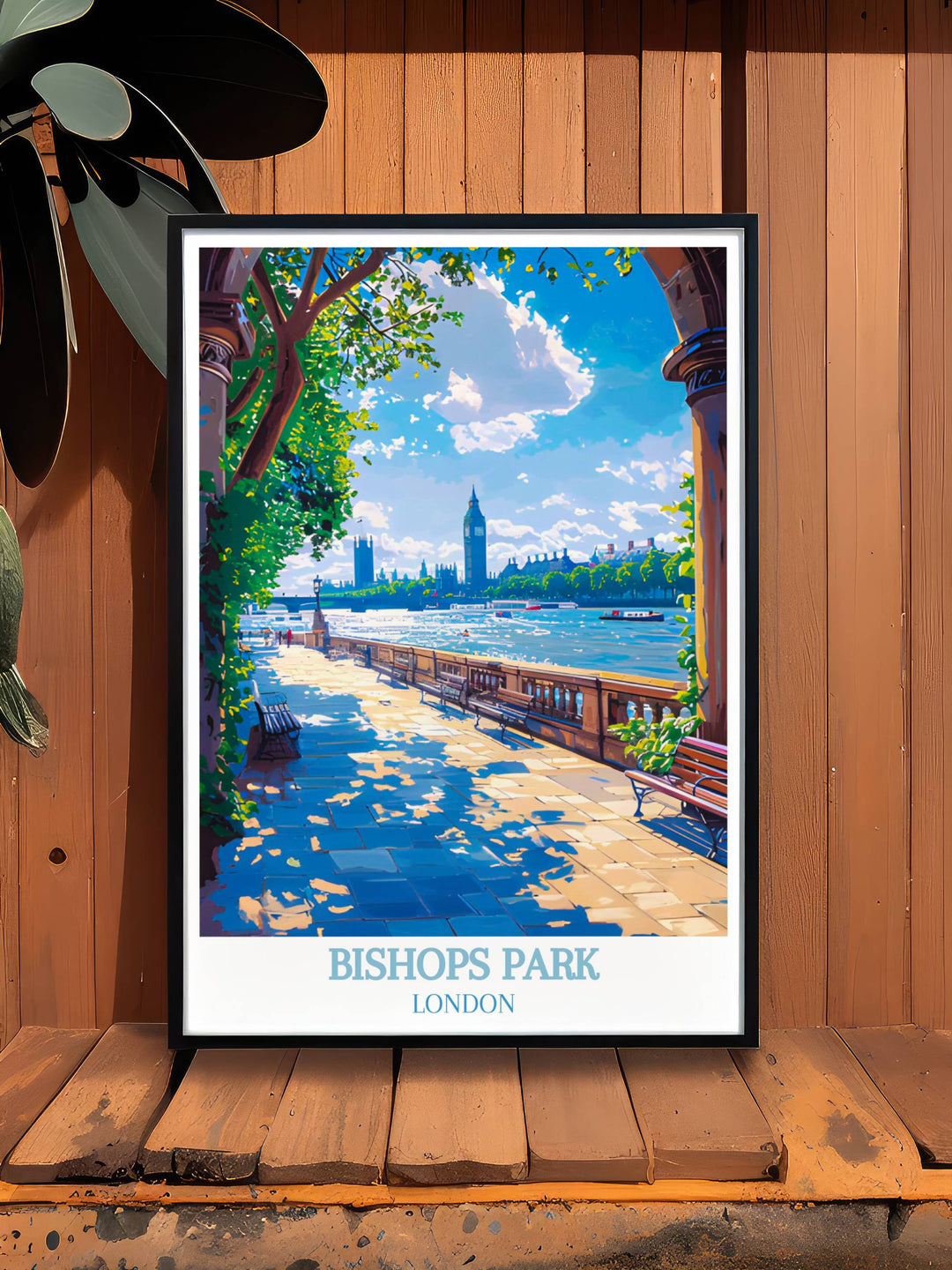 High quality print of Londons Thames River Walk capturing the iconic riverside walkways and the peaceful ambiance of the area