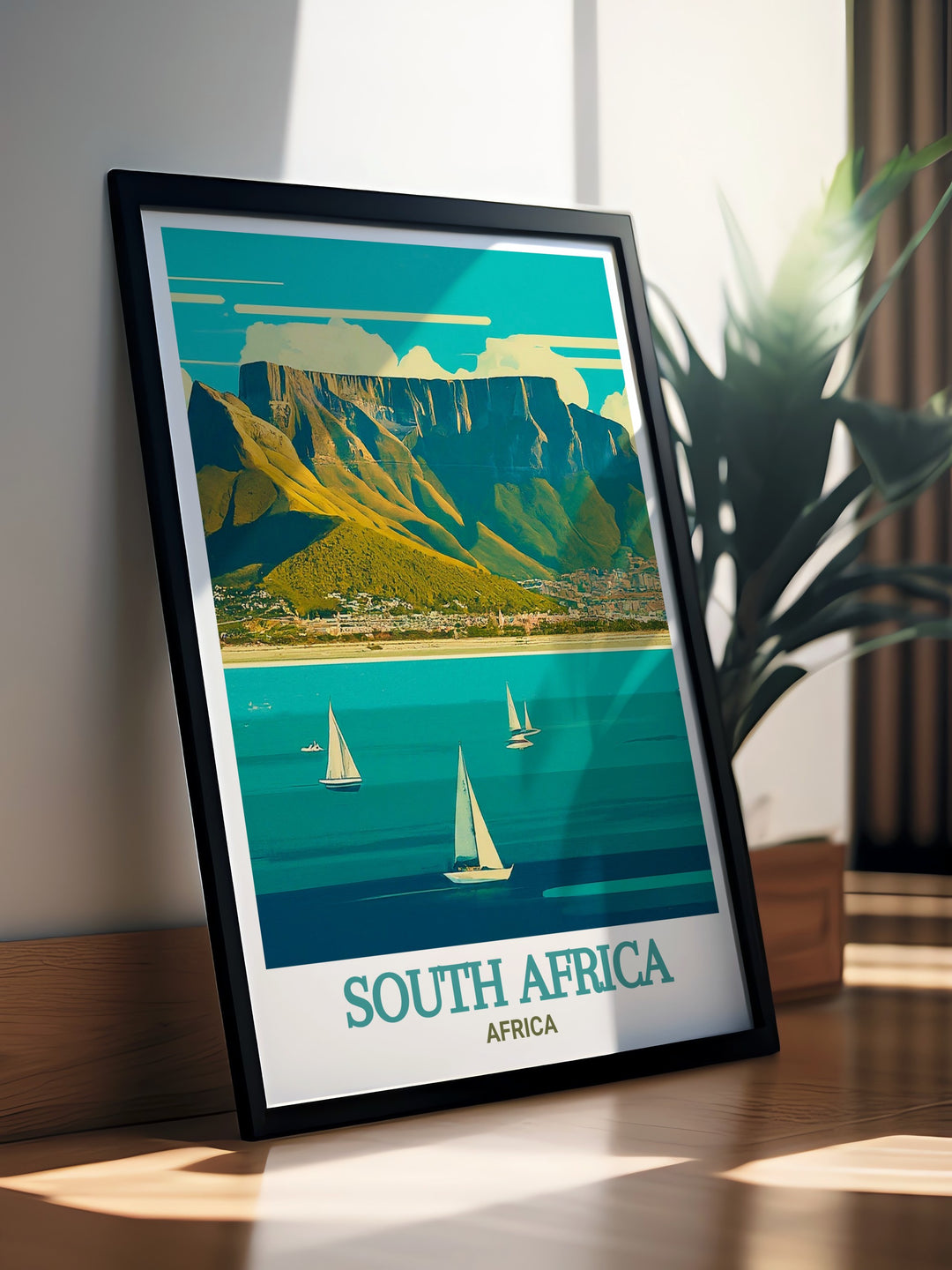 Cape Town and Table Mountain wall art featuring the grandeur and breathtaking views of these iconic landmarks. This print is perfect for adventurers and travelers, celebrating the awe inspiring natural wonders of South Africas Cape Town region.