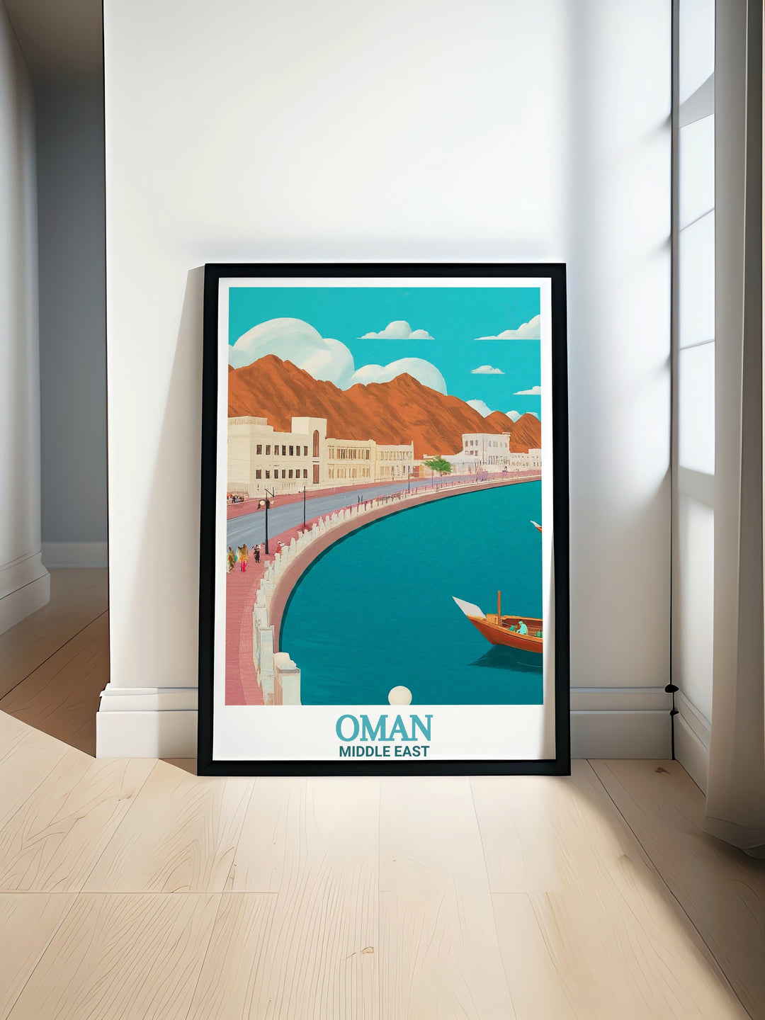 Celebrate Omans cultural and architectural beauty with this travel print of the Mutrah Corniche in Muscat. The detailed design and bold colors make it an ideal addition to your home decor or as a thoughtful gift.