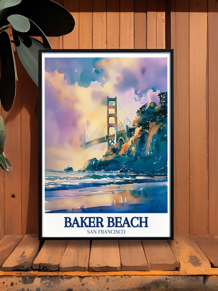 Golden Gate Bridge Home Decor showcasing the vibrant colors and striking design of the Golden Gate Bridge, with the Pacific Ocean as its backdrop. The detailed illustration offers a glimpse into the architectural marvel that defines San Francisco, ideal for architecture lovers and travelers