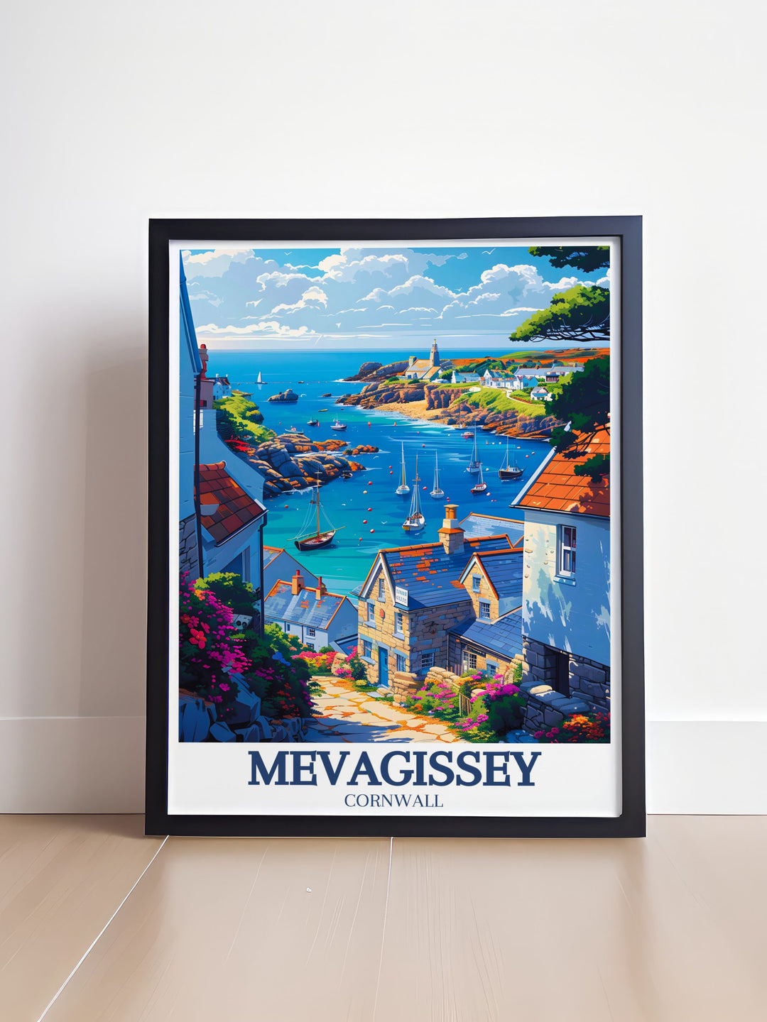 This art print celebrates the quaint charm of Mevagissey, showcasing its colorful cottages, narrow streets, and vibrant harbor. Ideal for those who appreciate picturesque coastal towns, this poster brings the enchanting beauty of Mevagissey into your home.