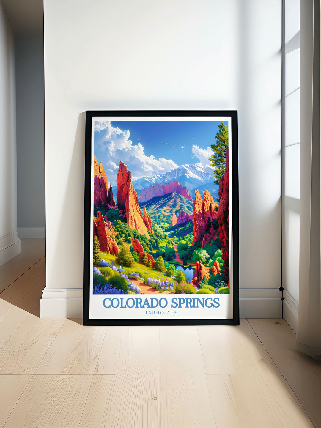 Captivating Colorado Wall Art featuring stunning views of Garden of Gods and Pikes Peak perfect for modern home decor