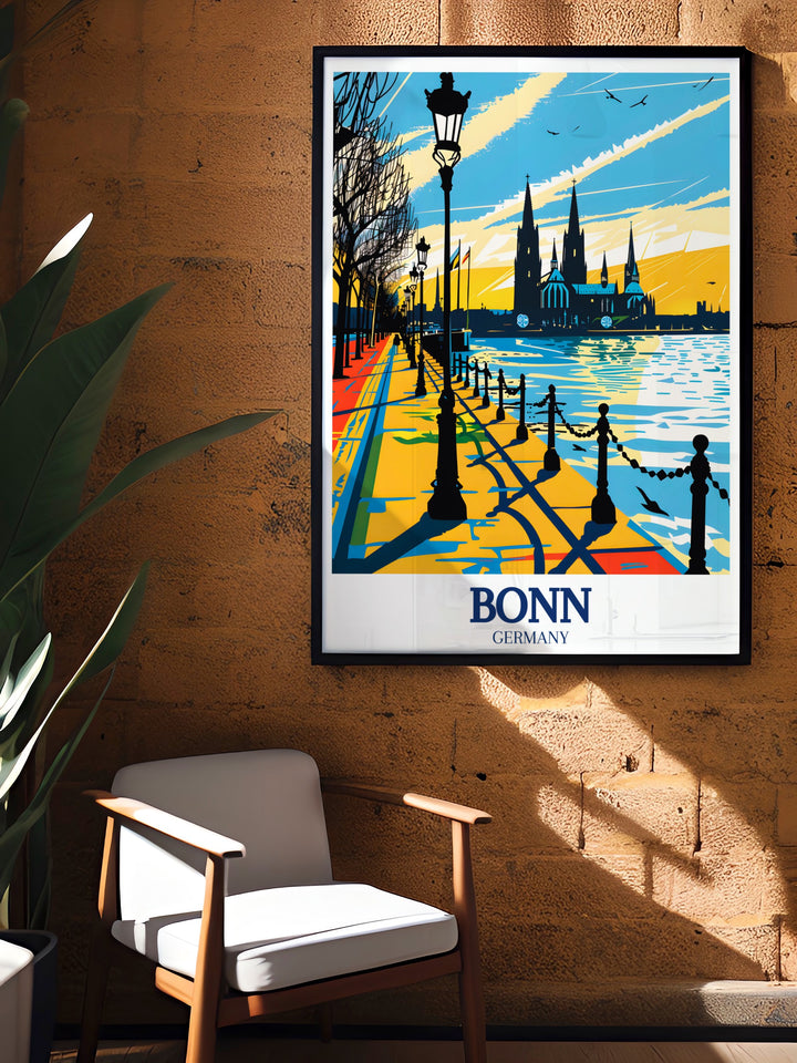 This art print showcases the majestic Münster Basilica in Bonn, highlighting its detailed gothic architecture. Perfect for those who appreciate historical landmarks, this piece adds a touch of German heritage to your home decor