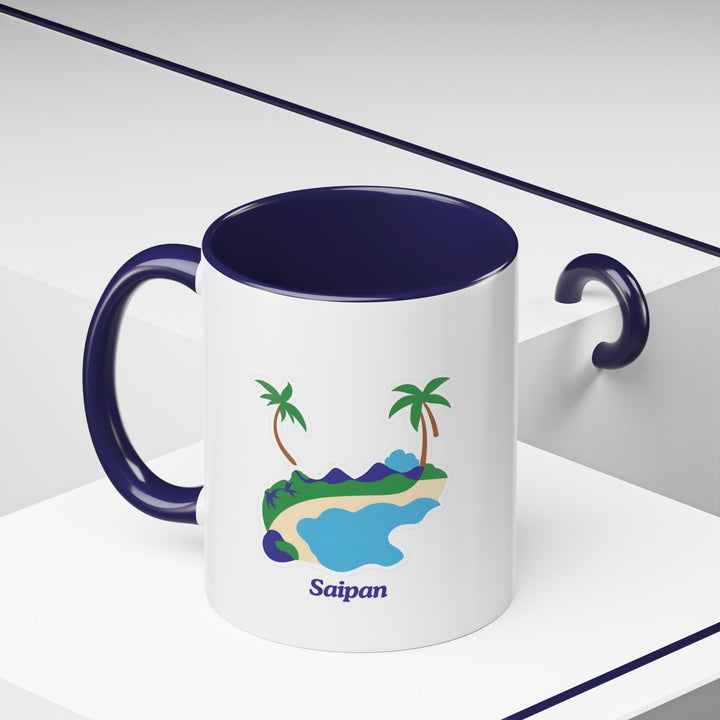 A stylish Saipan mug perfect for coffee and tea lovers, featuring detailed artwork of Saipans picturesque beaches and vibrant culture. Made from durable ceramic, dishwasher and microwave safe. A thoughtful gift for travelers, collectors, and art enthusiasts.