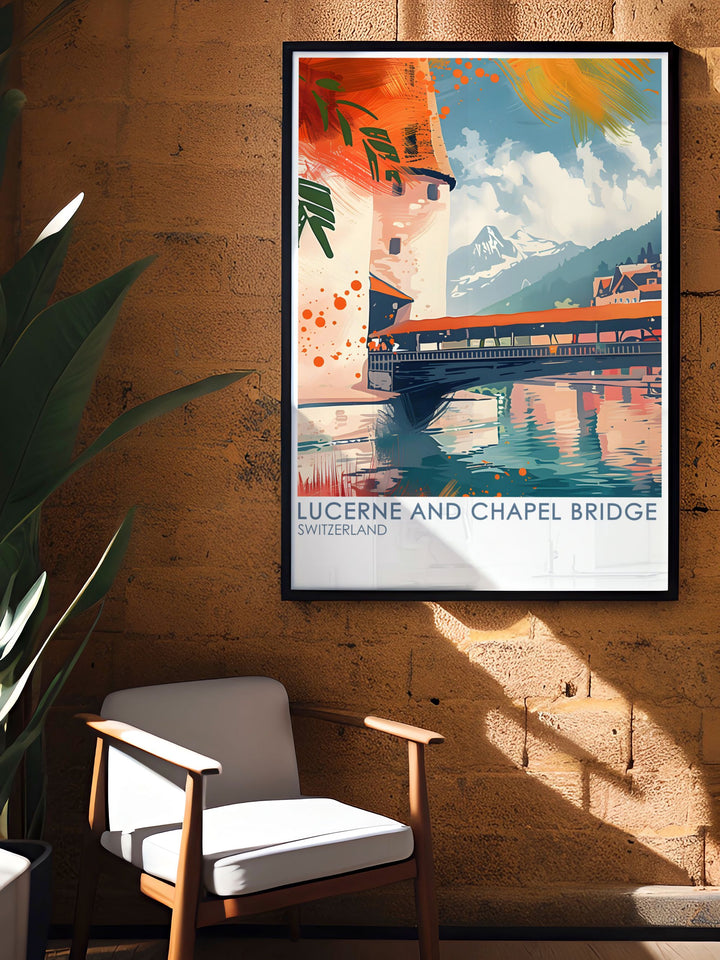 Bucket List Prints featuring the scenic beauty of the Swiss Alps and the historic Lucerne and Chapel Bridge perfect for travelers and collectors who love to explore new places and bring adventure into their homes