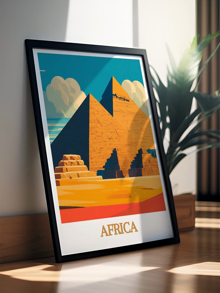 Wildlife Wall Art featuring the serene landscapes of Bwindi Impenetrable Forest and the iconic Pyramids of Giza ideal for adding a touch of natural beauty and historical significance to your living space