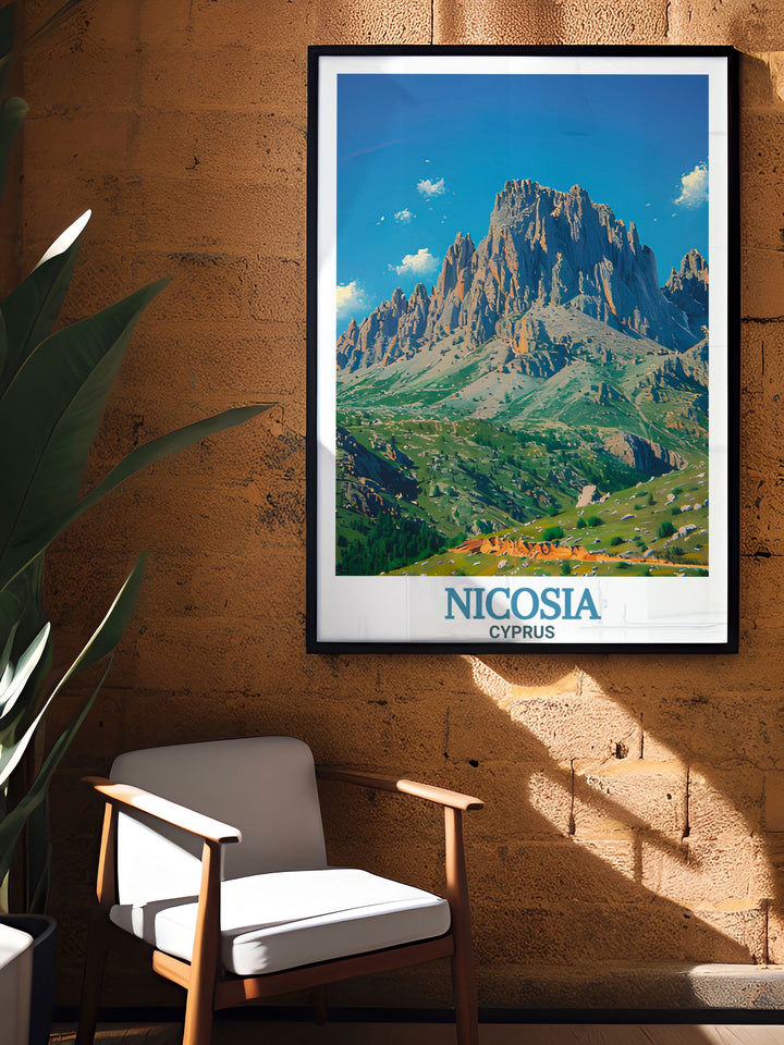 This Nicosia poster print showcases the citys vibrant skyline alongside the dramatic Pentadaktylos Mountains. Ideal for lovers of Cyprus, this travel print captures the beauty of both the urban and natural landscapes. A great addition to any home or office decor, and a thoughtful gift for travelers.