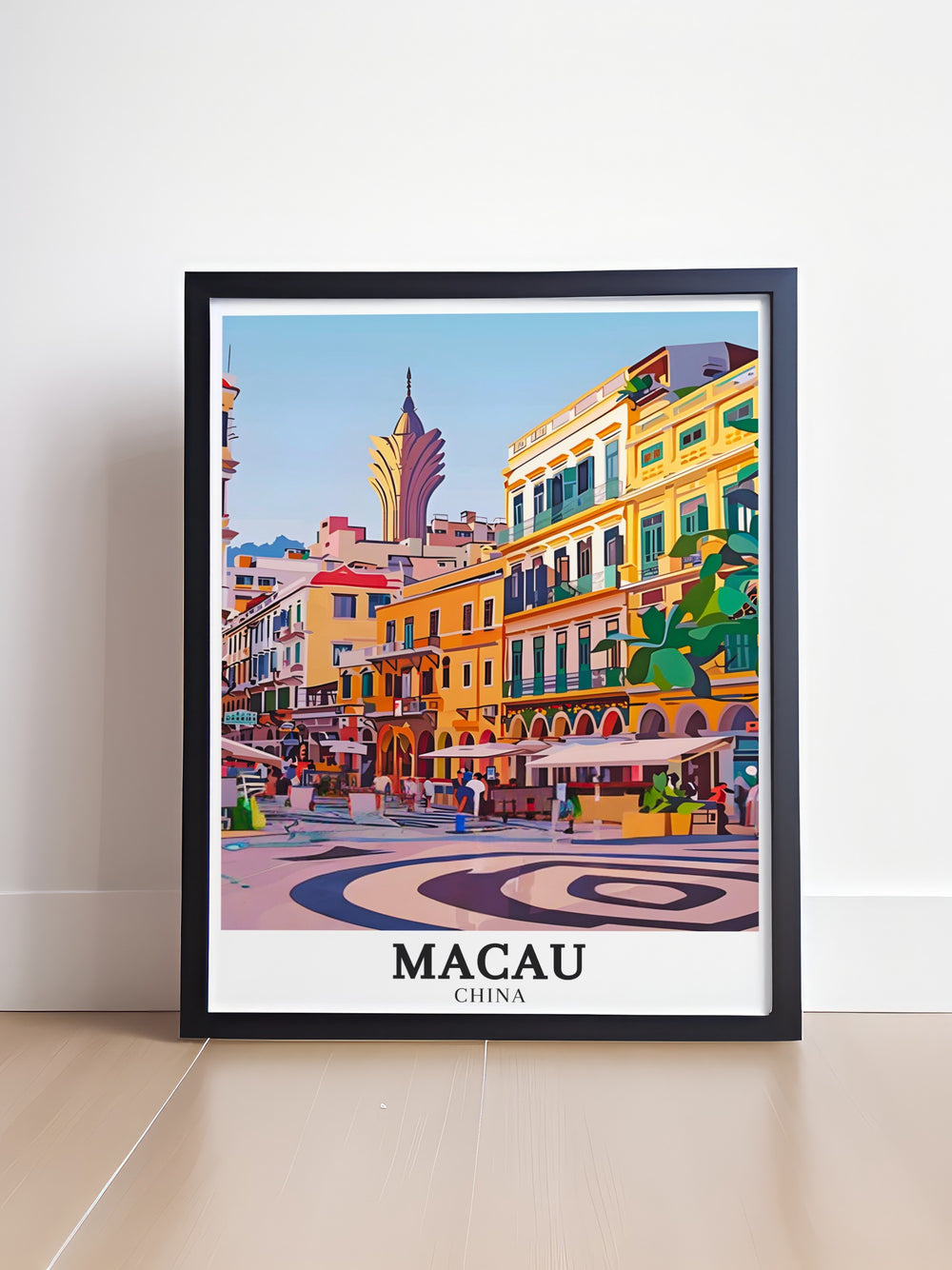 Enhance your living space with this elegant Macau Art Print showcasing Senado Square Se landmarks The perfect addition to any room this artwork offers a captivating view of Macaus historic sites making it an ideal gift for any special occasion or personal collection