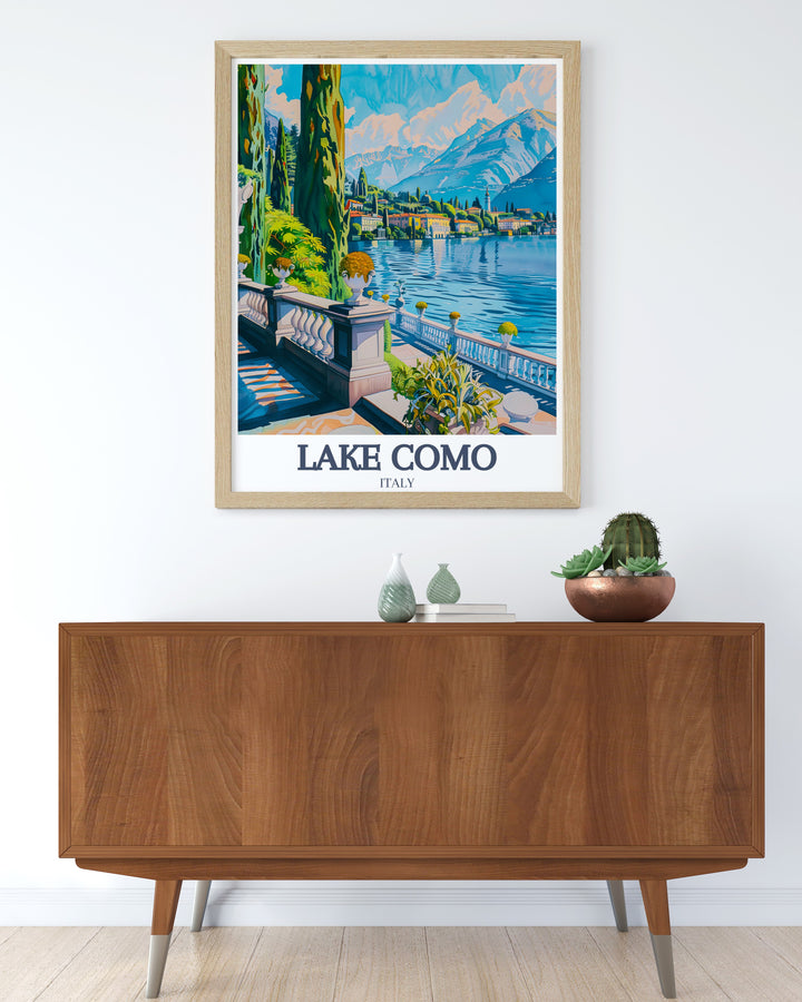 Elegant Lake Como Wall Decor showcasing Villa Carlotta and Lombard Pre Alps an ideal addition to any modern home or office this print brings the beauty of Italy to life while offering a serene escape