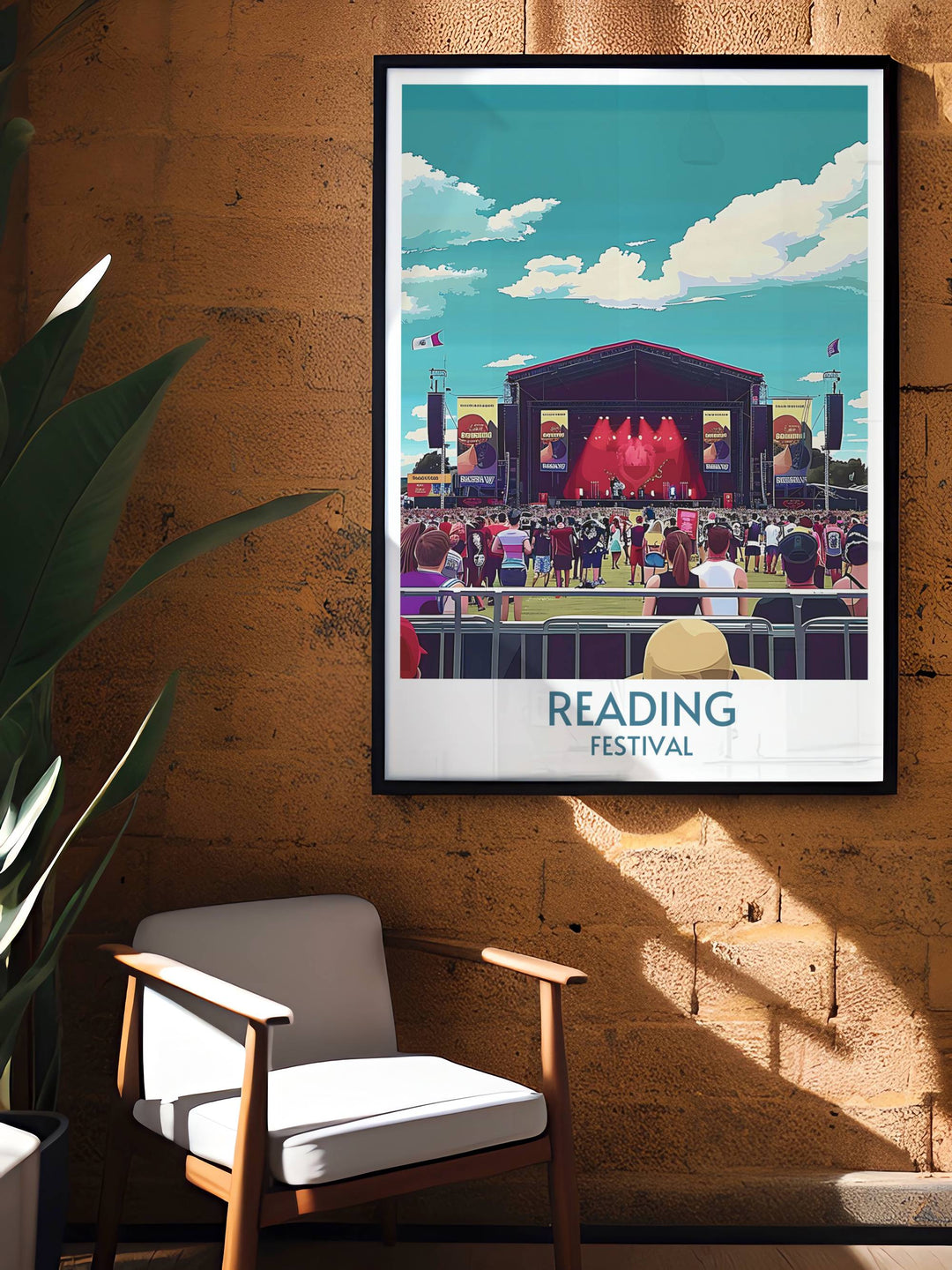 Main Stage artwork highlighting the legendary Glastonbury Festival with dynamic stage scenes and festival vibes in a stunning modern print