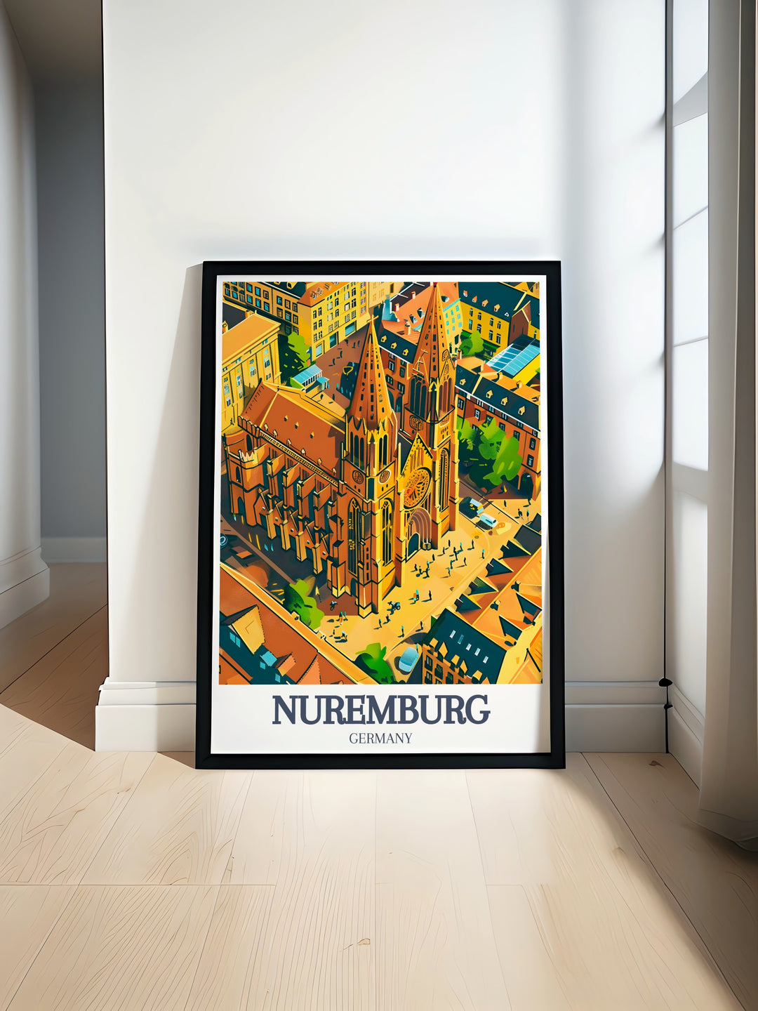 Discover the charm of Nurembergs medieval architecture with this travel print highlighting St. Lorenz Church and Old Town Nuremberg. Perfect for gifting or enhancing your own décor, this Germany poster brings the essence of the citys historic beauty into your home.