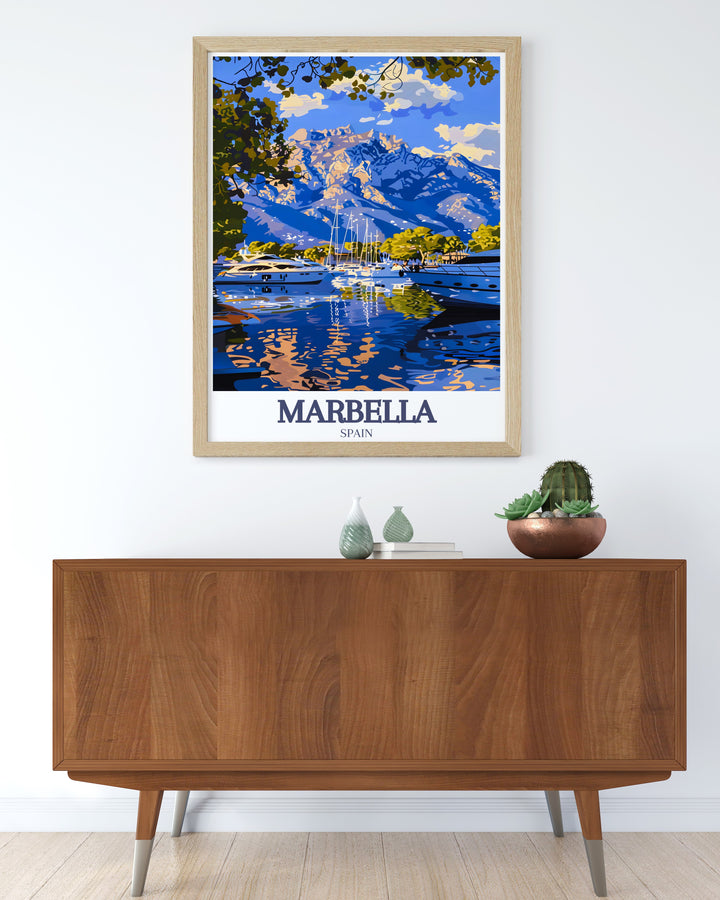 Marbella photo featuring the sleek yachts of Puerto Banus marina and the towering La Concha mountain a stunning piece of art for elegant home decor