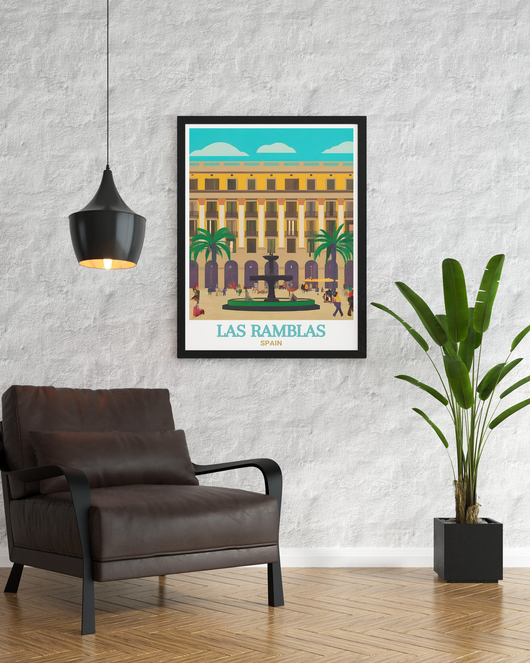 Immerse yourself in the historical charm of Las Ramblas with this vintage poster, portraying the energy and cultural significance of Barcelonas renowned boulevard. Perfect for adding a touch of Spain to your walls.