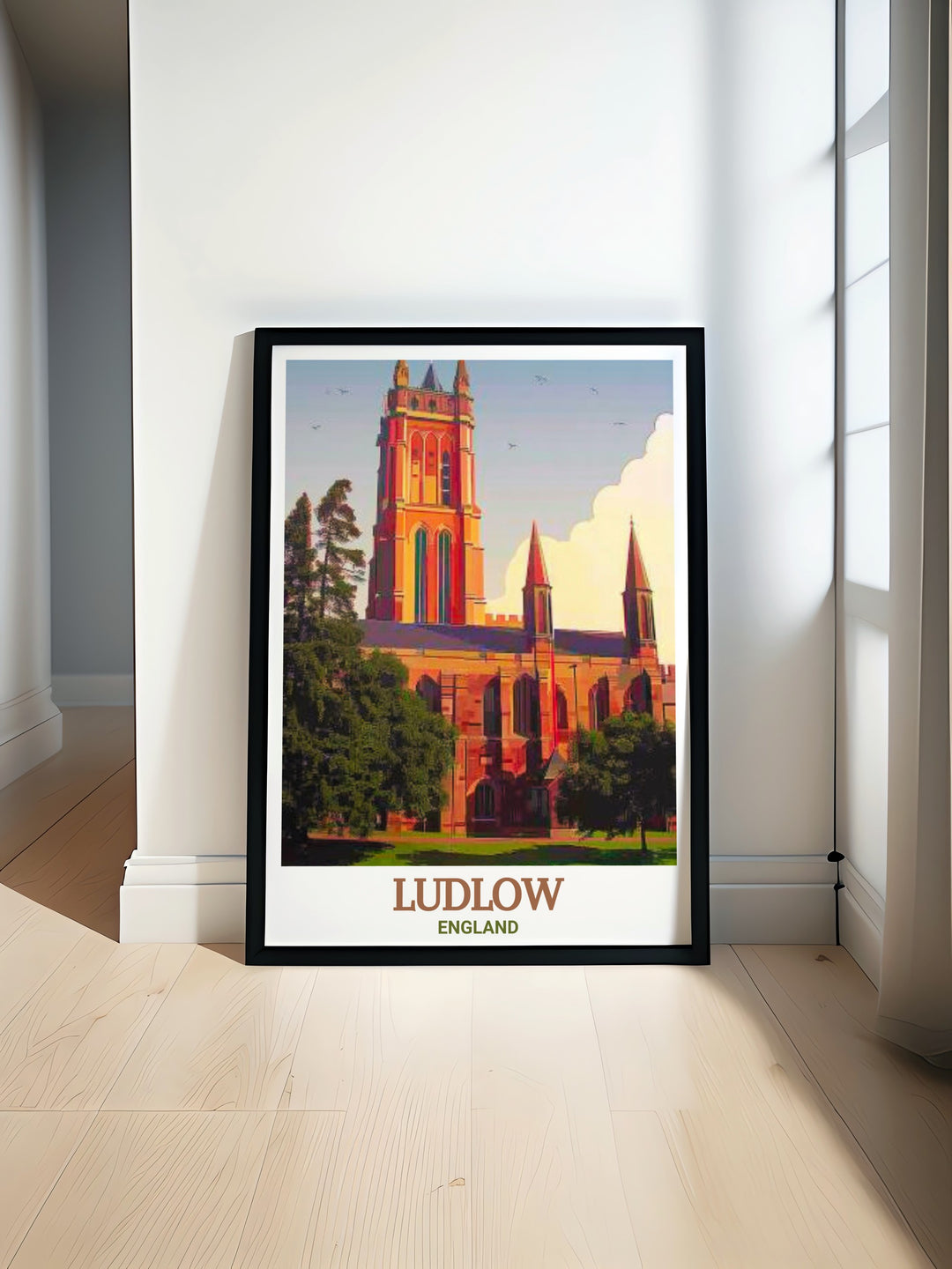 Showcasing the historic St Laurences Church in Ludlow, this art print is a stunning reminder of Englands medieval past. Perfect for lovers of history and architecture, this artwork brings the beauty of Ludlow to life.