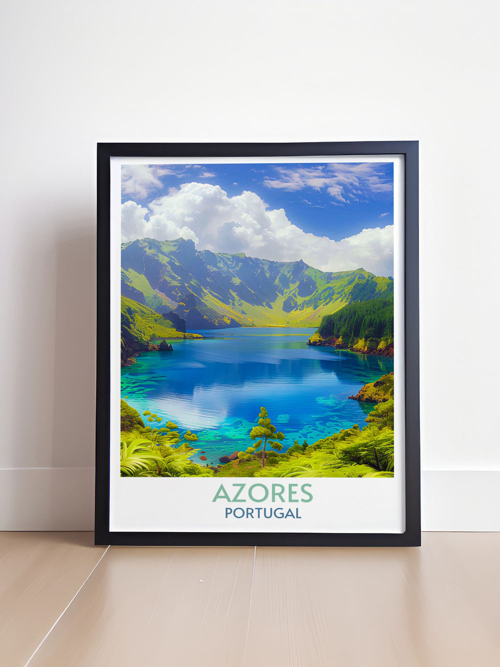 Azores map print highlighting Lagoa do Fogo, perfect for those who love travel and exploration, rendered in exquisite detail.