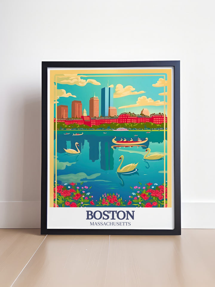 Boston Poster Print captures the iconic skyline of Boston, including the Charles River and Financial District, in a stunning piece of art. This travel print is perfect for those who want to showcase Bostons urban beauty, making it an excellent addition to any decor.