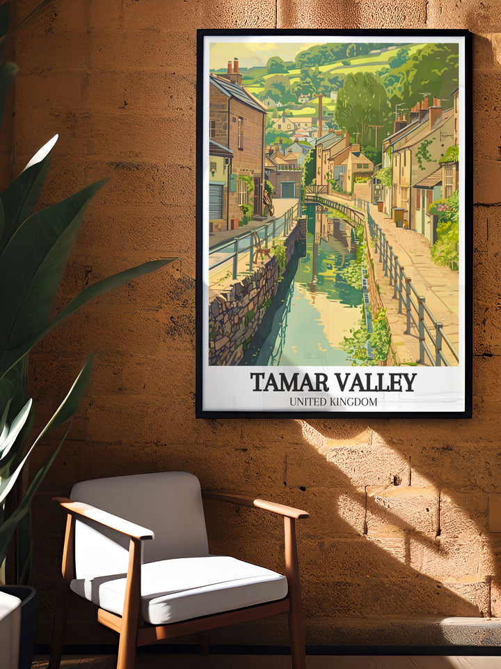 Elevate your living space with the Tavistock Canal River Tamar framed print. This artwork showcases the picturesque scenery of Tamar Valley AONB, making it a perfect addition to your collection of national park prints.