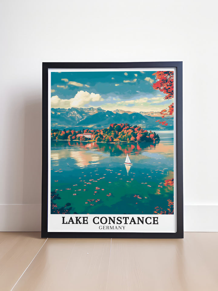 Flower Island travel wall decor pieces capturing the enchanting gardens of Lake Constance. Perfect for those who love Europe lake travel, these wall decorations add a touch of natures beauty to any room. Enjoy the vivid colors and delicate details of Flower Island through our high quality travel wall art.