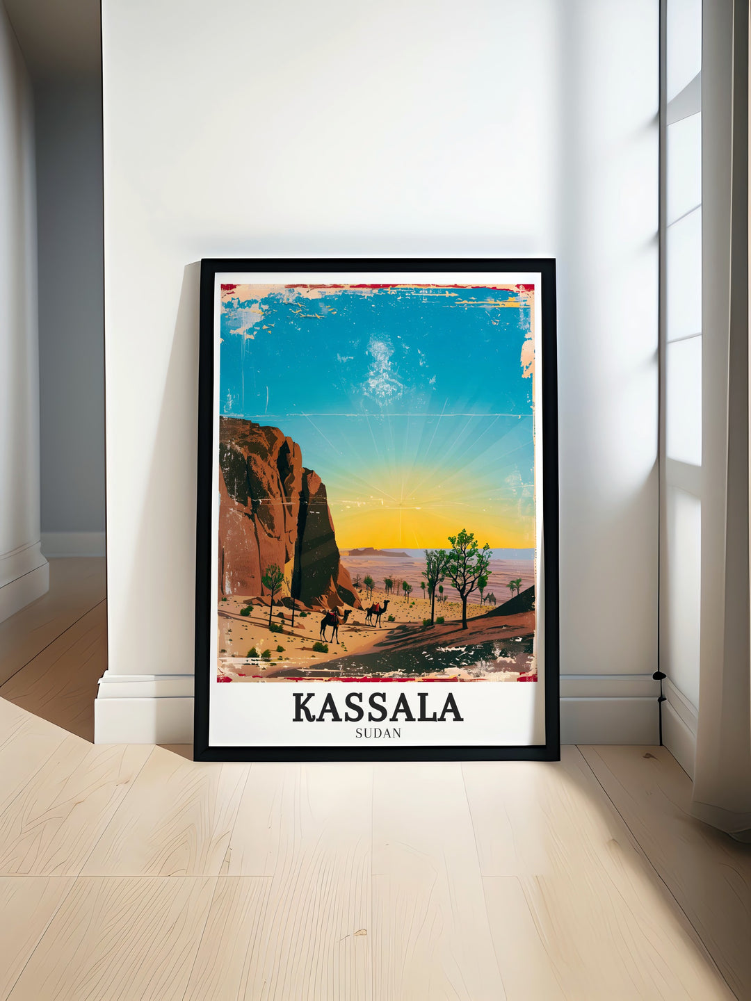 Kassala Travel Poster featuring Taka Mountains East central Sudan offering detailed visuals and vibrant colors perfect for enhancing any home decor with cultural elegance.