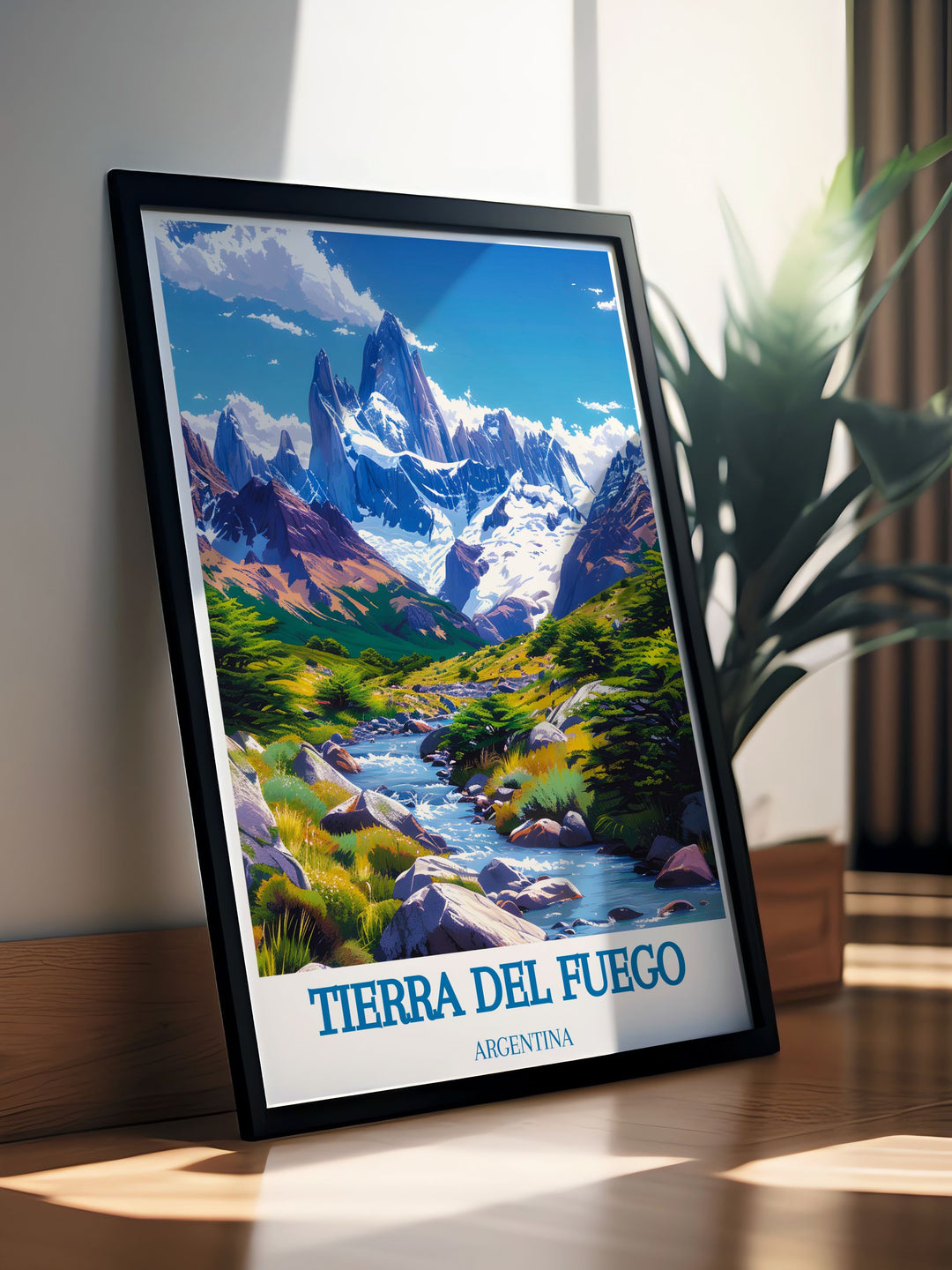 Explore the rich history and stunning scenery of Tierra del Fuego with this captivating travel poster, ideal for adding a touch of adventure to your decor.