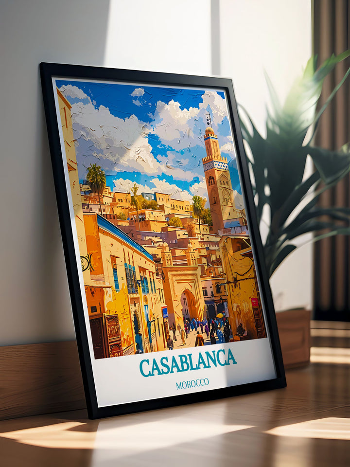 Showcasing the historic charm of Old Medina and the energetic atmosphere of Casablanca, this travel poster adds a unique touch of cultural and urban elegance to your living space.