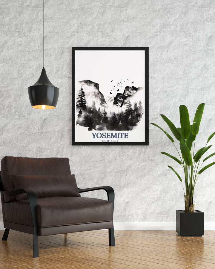 Yosemite Poster Print featuring El Capitan and Bridalveil Fall in a beautiful depiction of natural beauty and adventure