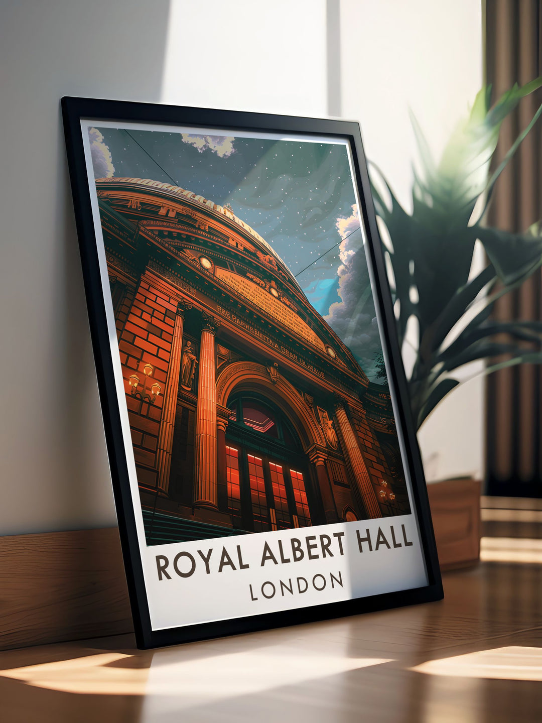 Elegant entrance framed print of the Royal Albert Hall highlights the historical significance of Kensington London and the grandeur of this famous music venue a timeless piece for art lovers