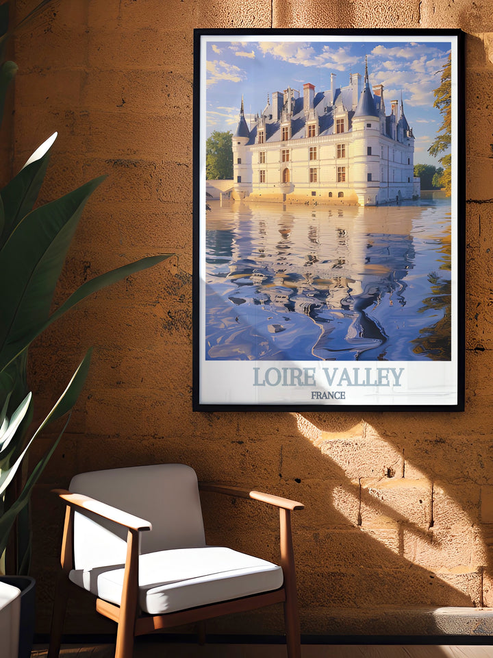 This stunning wall art of Chateau de Azay le Rideau offers a glimpse into the splendor of Frances Loire Valley making it the perfect piece for elegant home decor. Brighten your living space with this beautiful travel print and celebrate the charm of French architecture.