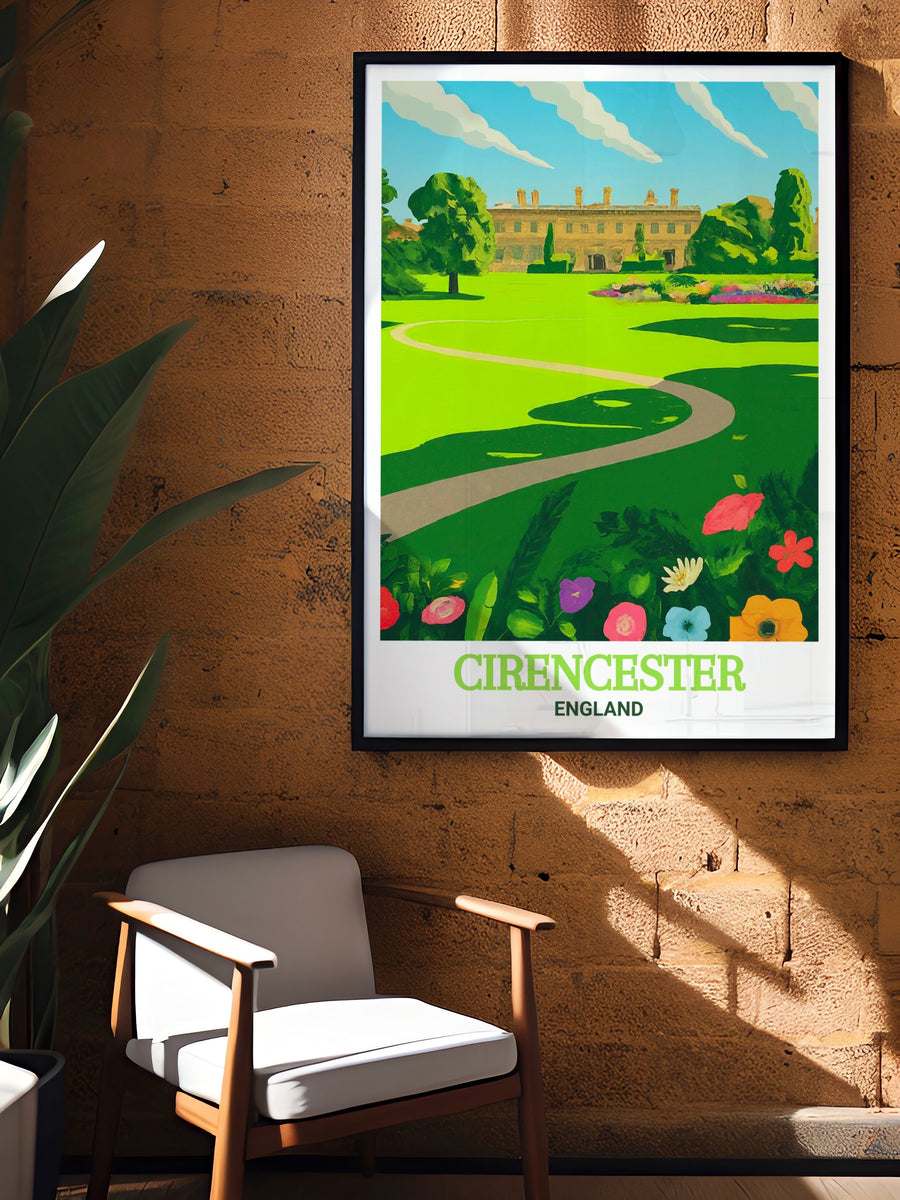 This Cirencester Park art print captures the serene beauty of one of Englands most iconic parks, with its expansive green spaces and ancient trees, perfect for adding a touch of English countryside charm to your home decor.