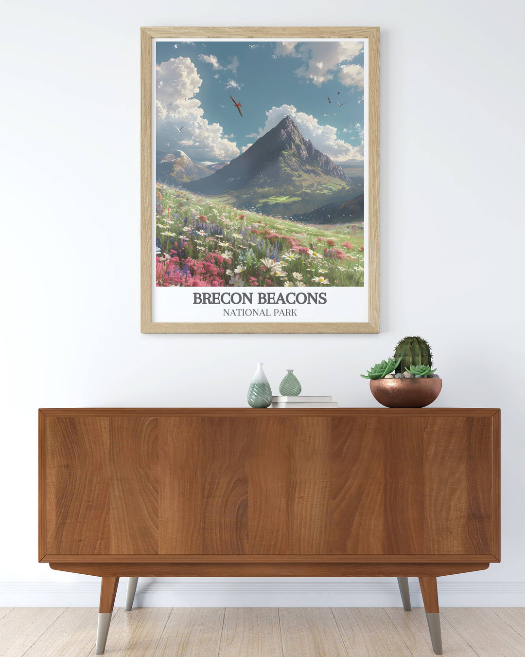 Elevate your home decor with this exquisite Brecon Beacons Print. The vintage travel poster style and depiction of Pen y Fan create an awe inspiring view making it a perfect addition to any room for modern art enthusiasts.