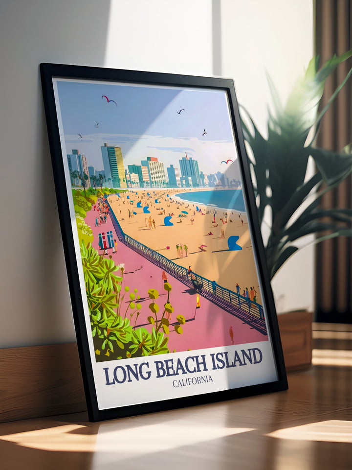 Bring the coastal charm of New Jerseys Long Beach Island into your home with this unique digital print. Featuring a fine line street map of the Long Beach Boardwalk, this artwork is perfect for travelers, art collectors, and those who love the shore.