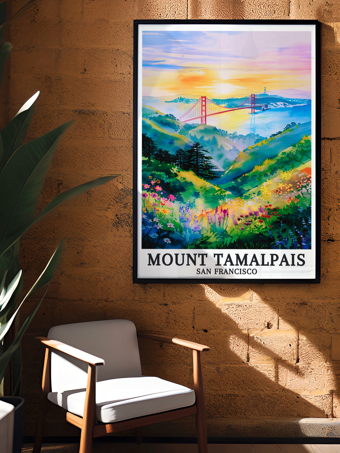 Mount Tamalpais art print featuring the Pacific Ocean and Golden Gate Bridge. A perfect California gift for art lovers, this stunning piece enhances home decor with its timeless representation of Californias natural beauty.