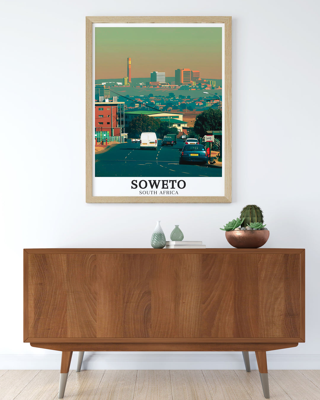 Johannesburg Travel Poster illustrating the cultural richness of Sowetos Meadowlands, offering a glimpse into the daily life of its residents and the historical significance of this area in the fight for freedom.