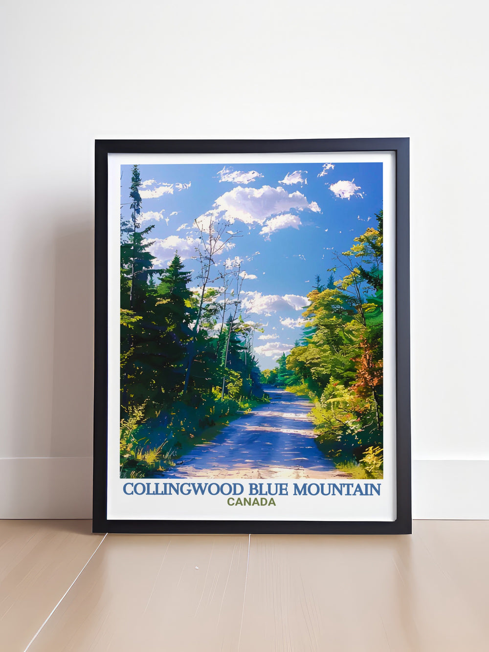 Collingwood Poster captures the dramatic peaks of Blue Mountain and the peaceful atmosphere of the Georgian Trail. This travel print brings the beauty of Ontarios outdoor landscapes into your home, perfect for those who love nature and adventure.