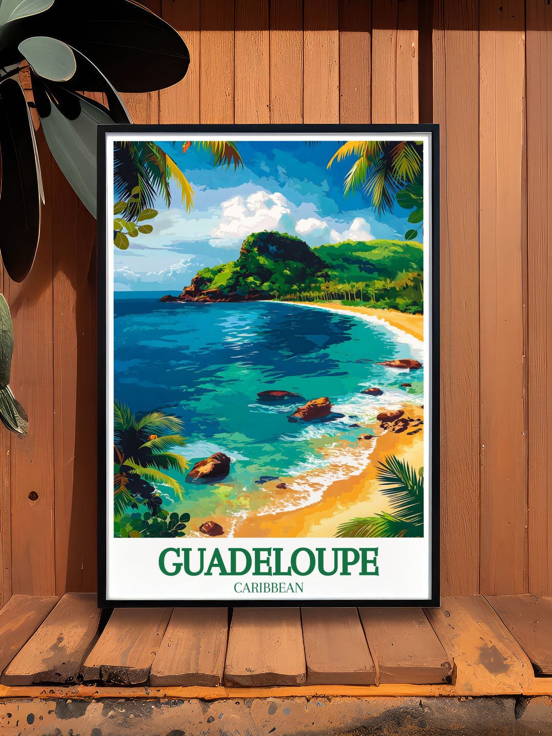 This travel poster of Grand Anse Beach in Guadeloupe captures the idyllic scenery and tranquil atmosphere of this tropical haven. Perfect for beach enthusiasts, this piece brings the serene beauty of the Caribbean into your home.