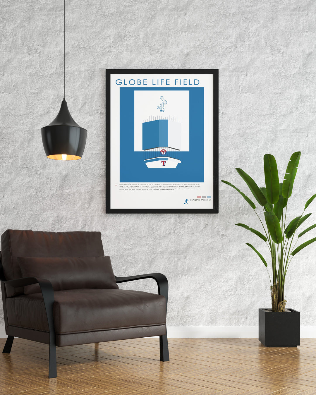 Vintage MLB print of the Texas Rangers at Globe Life Field adds a nostalgic touch to your decor perfect for gifts for boys and sports enthusiasts