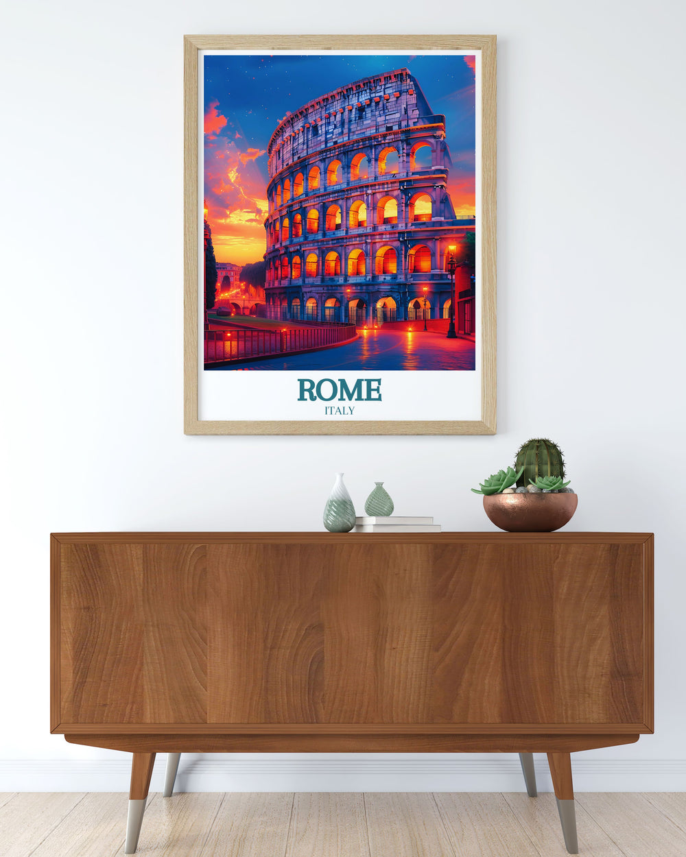 Elegant Rome poster showcasing the iconic Colosseum and Vatican City perfect for those who appreciate historical landmarks and sophisticated decor makes an excellent gift for travel enthusiasts and history buffs alike.
